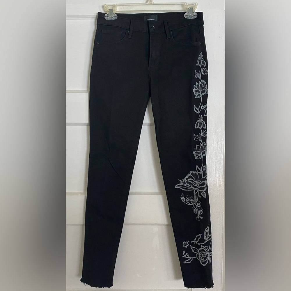 Driftwood Jackie Black Floral Embroidered Ankle Skinny Jeans Size 25 x 28